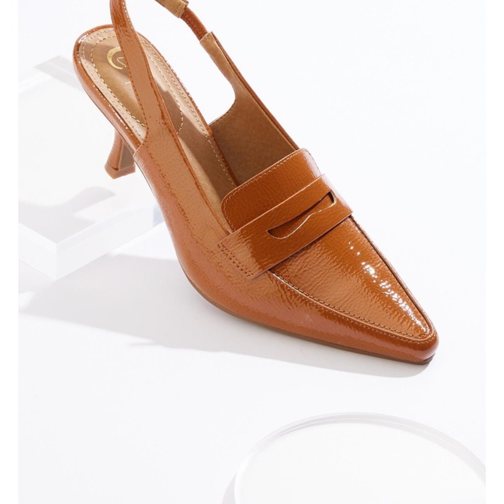 Cato Camel Brown Patent Pointed Slingback Heels